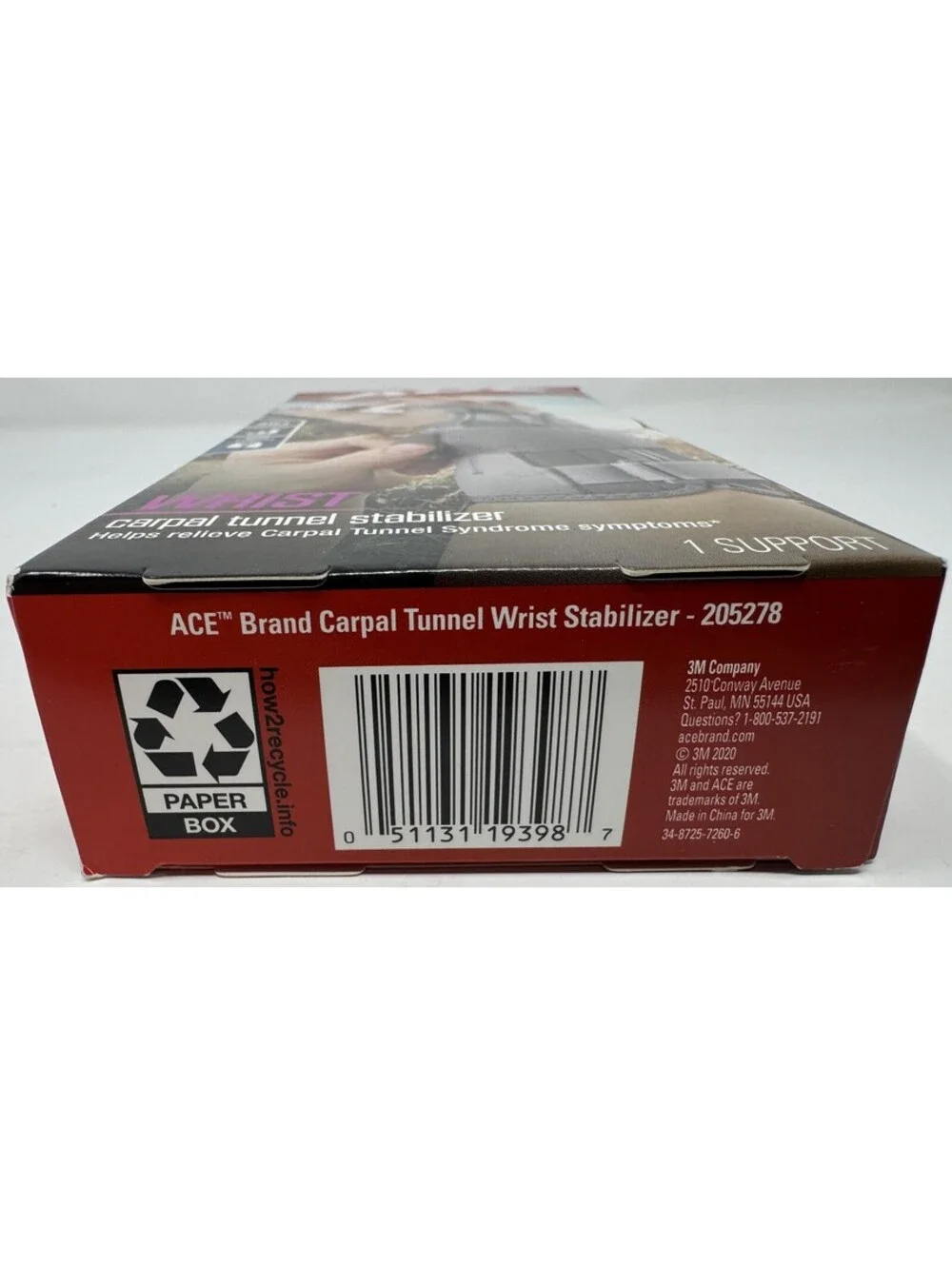 Ace Brand Deluxe Wrist Stabilizer Gray Adjust. Carpal Tunnel Brace Right Wrist